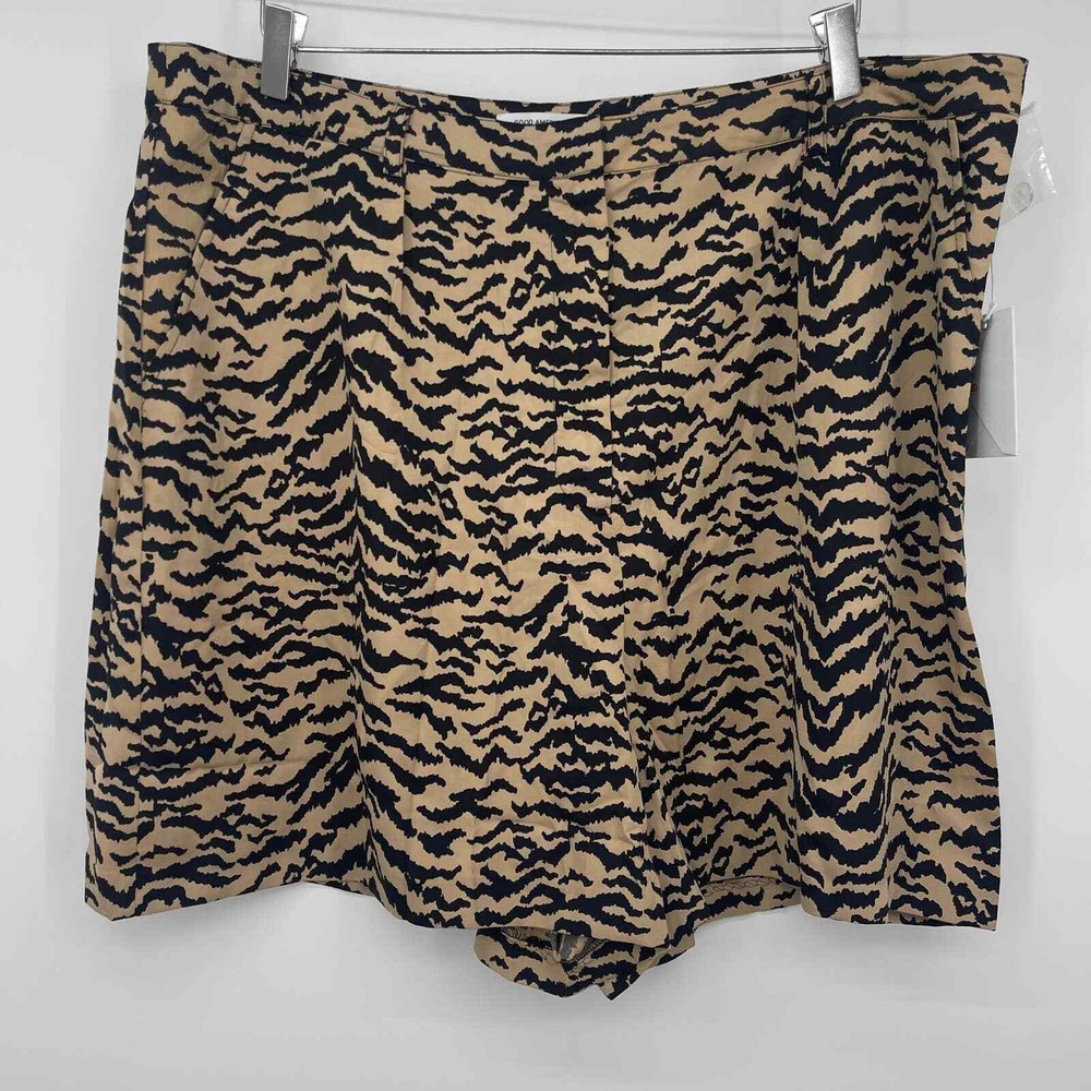 New Good American Leopard Shorts Womens 16 High Rise Tan Tiger Animal - Picture 7 of 11